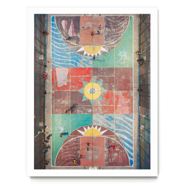 Painted Basketball Court from Above, Brazil print in a white frame without mat