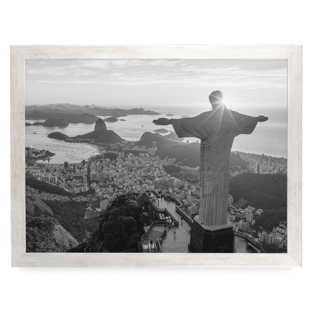 Christ the Redeemer, Rio de Janeiro, Brazil – B&amp;W print in a silver frame without mat
