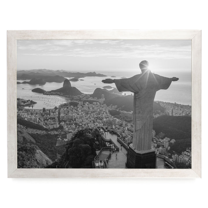 Christ the Redeemer, Rio de Janeiro, Brazil – B&amp;W print in a silver frame without mat