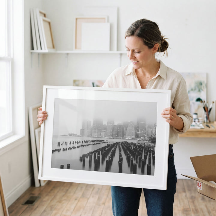 Foggy Manhattan Skyline, New York City – B&amp;W wall art in a contemporary home