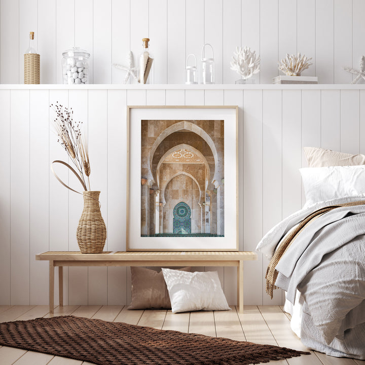 Mosaic Archway, Hassan II Mosque, Casablanca framed wall art in a home interior