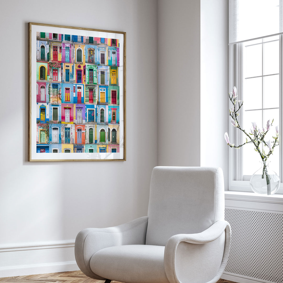 Colorful Doors of Brazil III framed wall art in a cozy interior