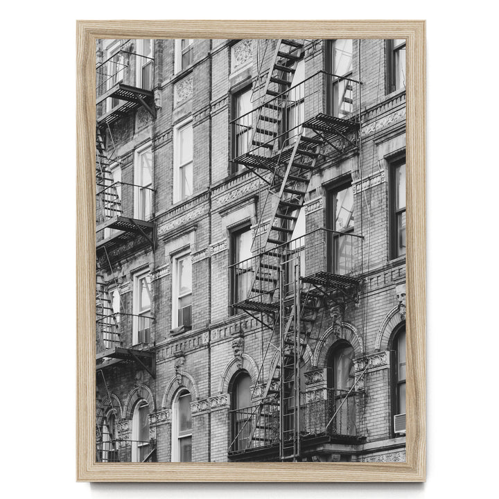 Fire Escapes, New York City – B&amp;W print in a natural wood frame without mat