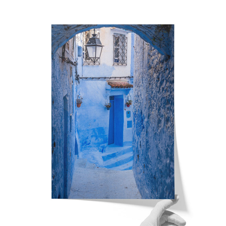 Blue Alley with Lantern, Chefchaouen, Morocco unframed print on matte fine art paper