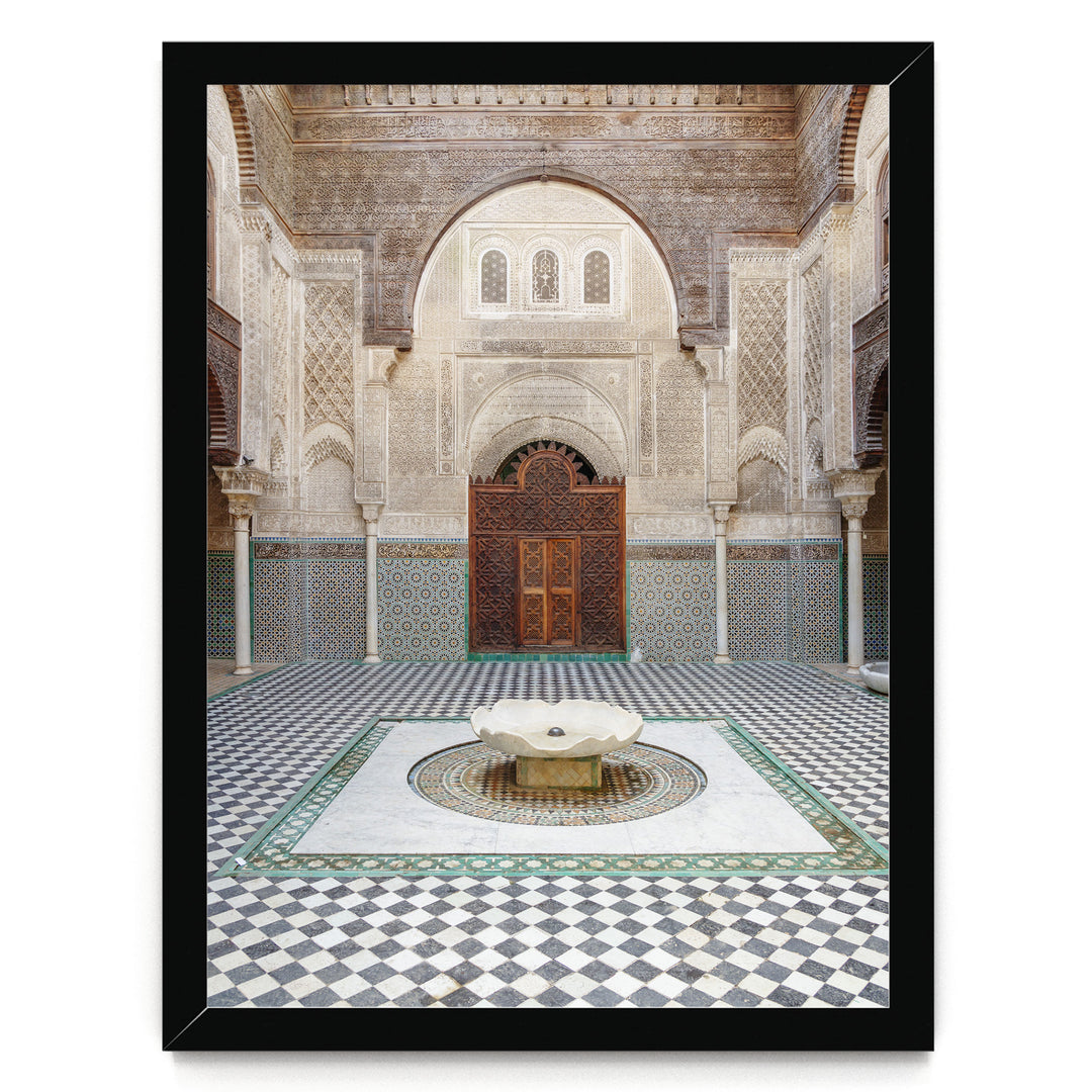Madrasa Courtyard, Fes, Morocco print in a black frame without mat