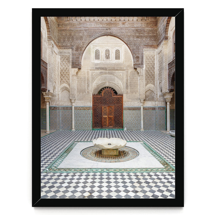 Madrasa Courtyard, Fes, Morocco print in a black frame without mat