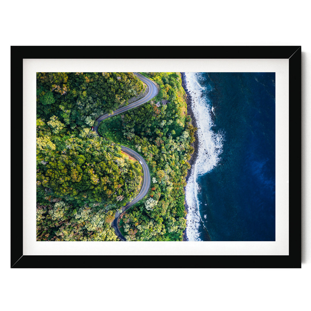 Road to Hana II, Maui, Hawaii print in a black frame with white mat