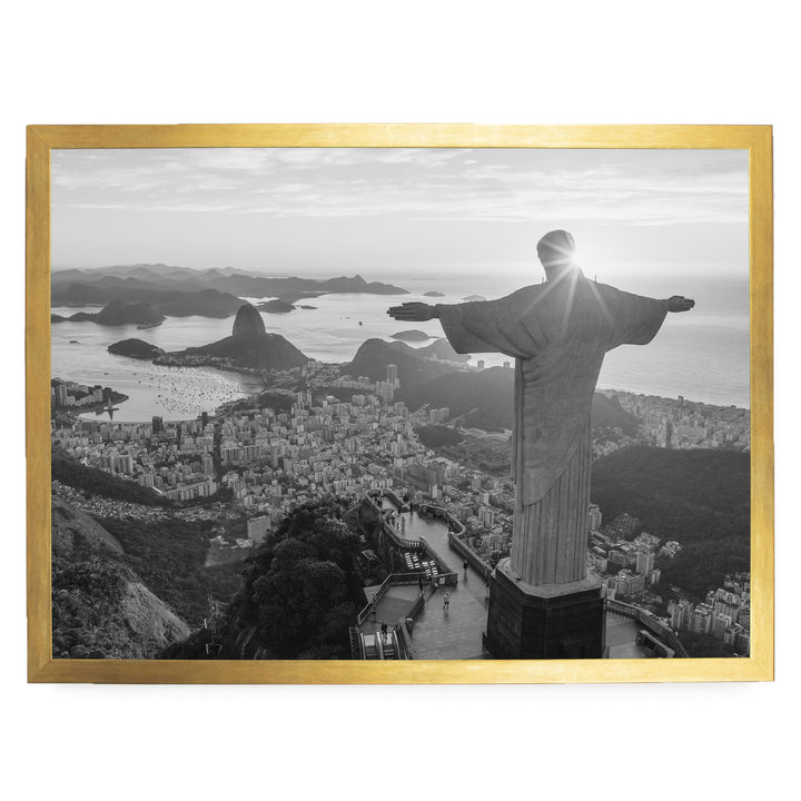 Christ the Redeemer, Rio de Janeiro, Brazil – B&amp;W print in a gold frame without mat