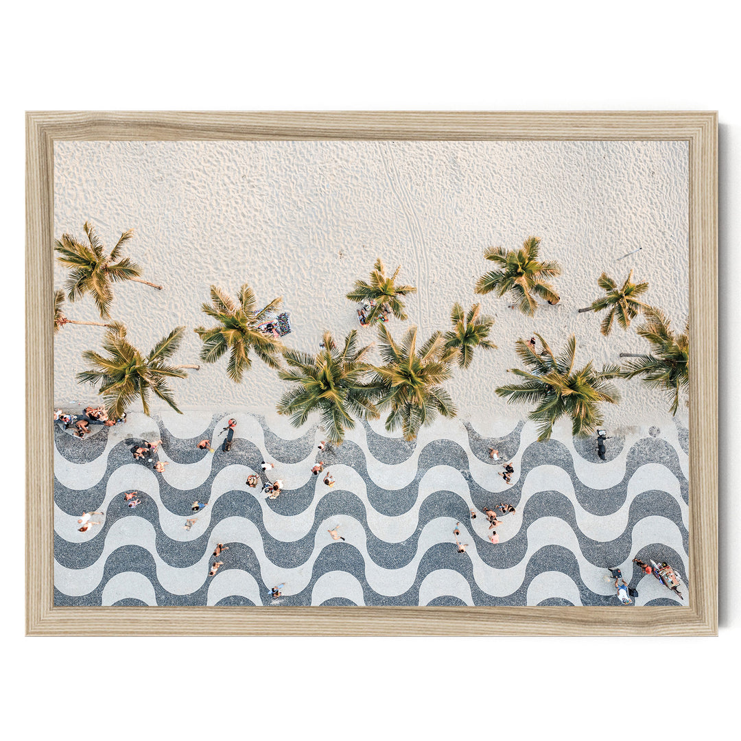 Copacabana Promenade from Above, Rio de Janeiro, Brazil print in a natural wood frame without mat