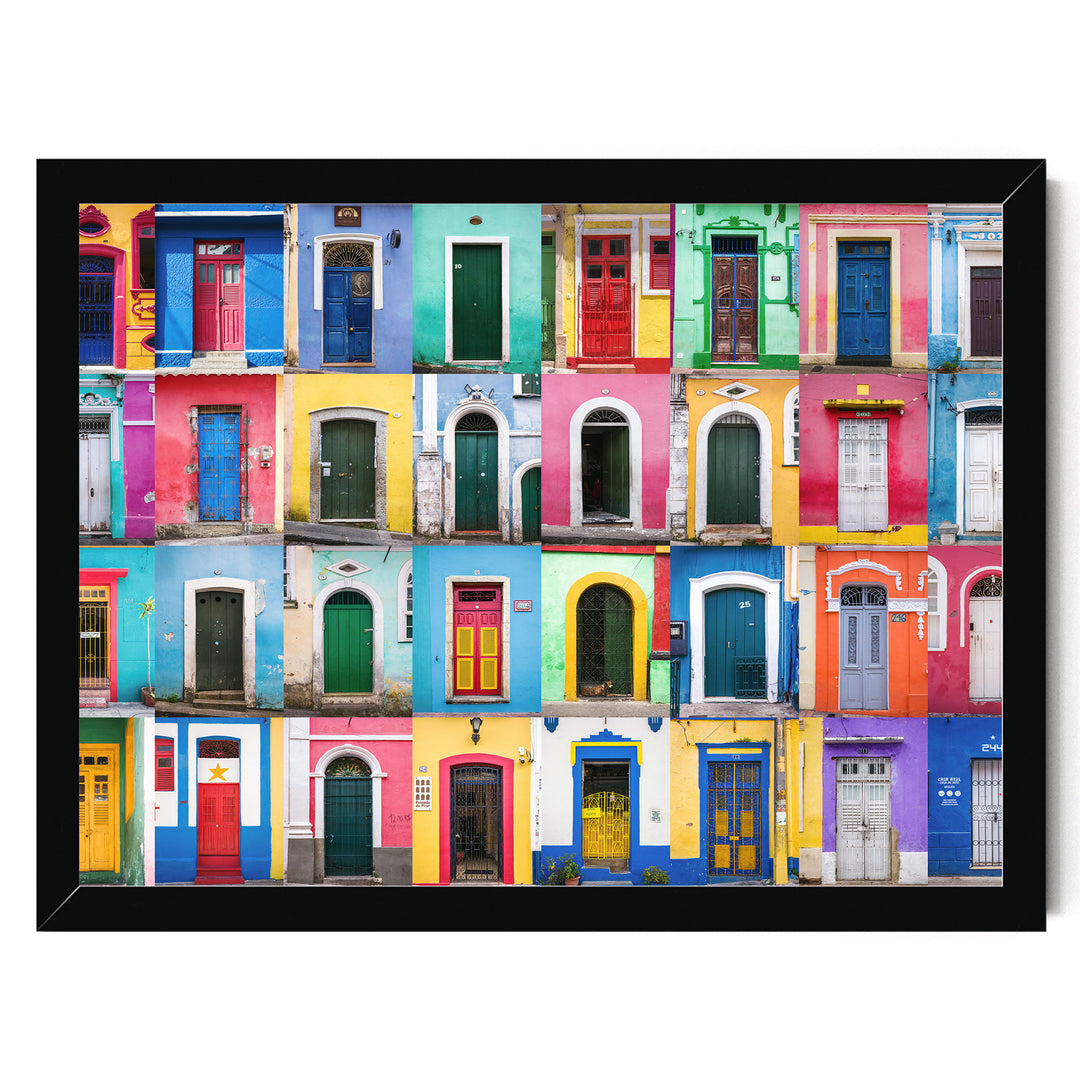 Colorful Doors of Brazil II print in a black frame without mat
