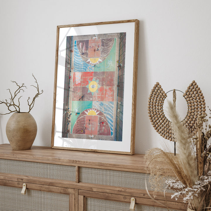 Painted Basketball Court from Above, Brazil framed print styled on the wall
