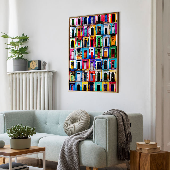 Colorful Doors of Brazil III wall art mockup in an interior