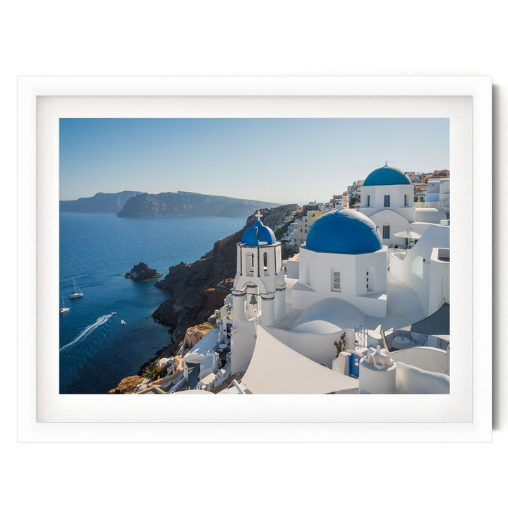 Blue Santorini, Oia, Greece print in a white frame with white mat
