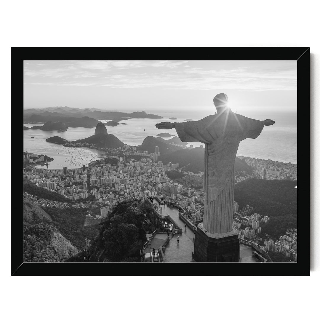 Christ the Redeemer, Rio de Janeiro, Brazil – B&amp;W print in a black frame without mat