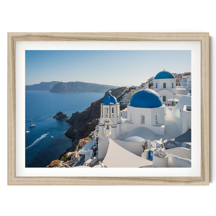 Blue Santorini, Oia, Greece fine art print in a natural wood frame with white mat