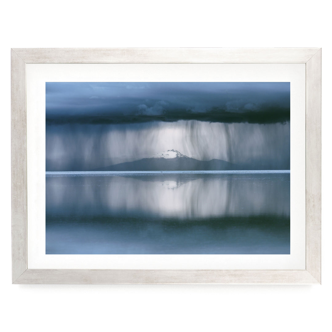 Storm over Salar de Uyuni II, Bolivia print in a silver frame with white mat