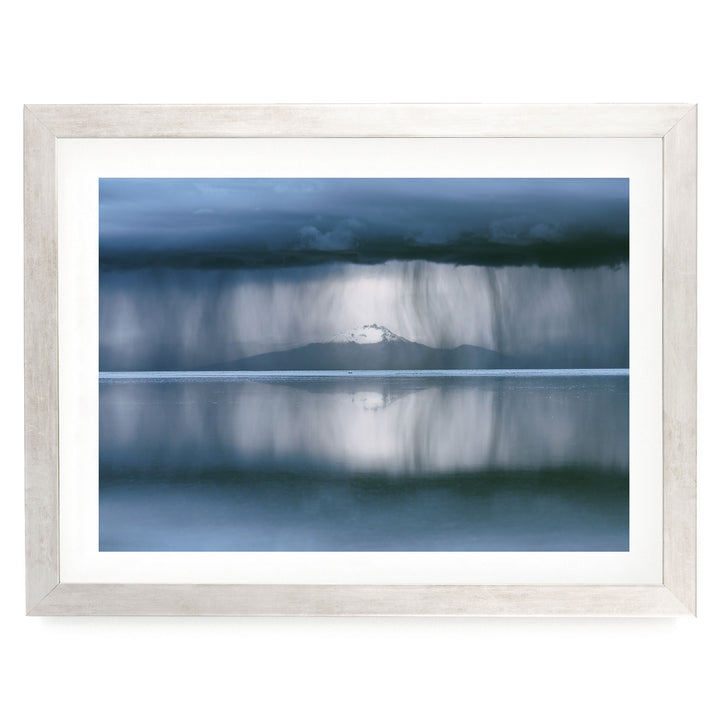 Storm over Salar de Uyuni II, Bolivia print in a silver frame with white mat