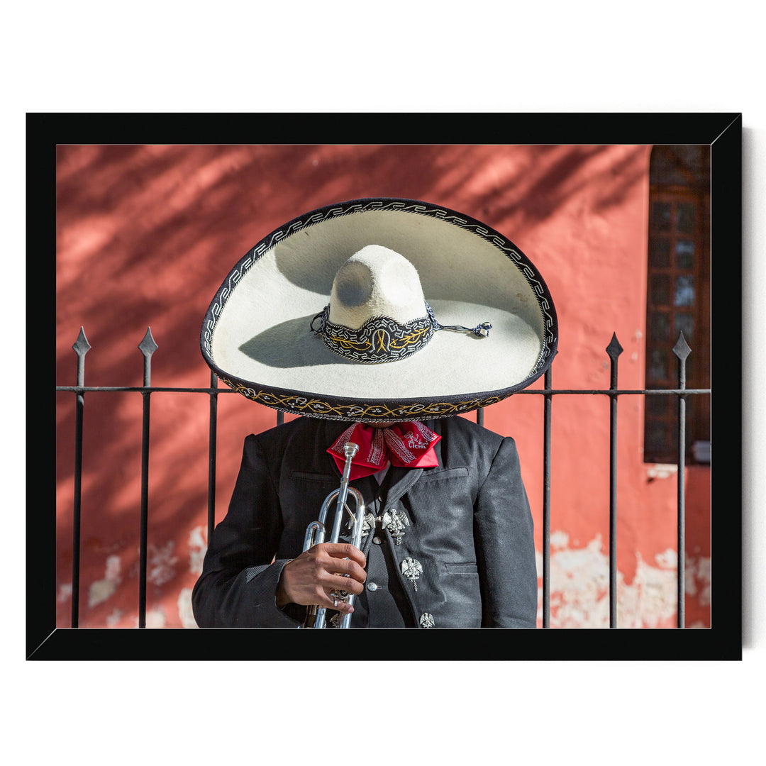 Mexican charro print in a black frame, no mat