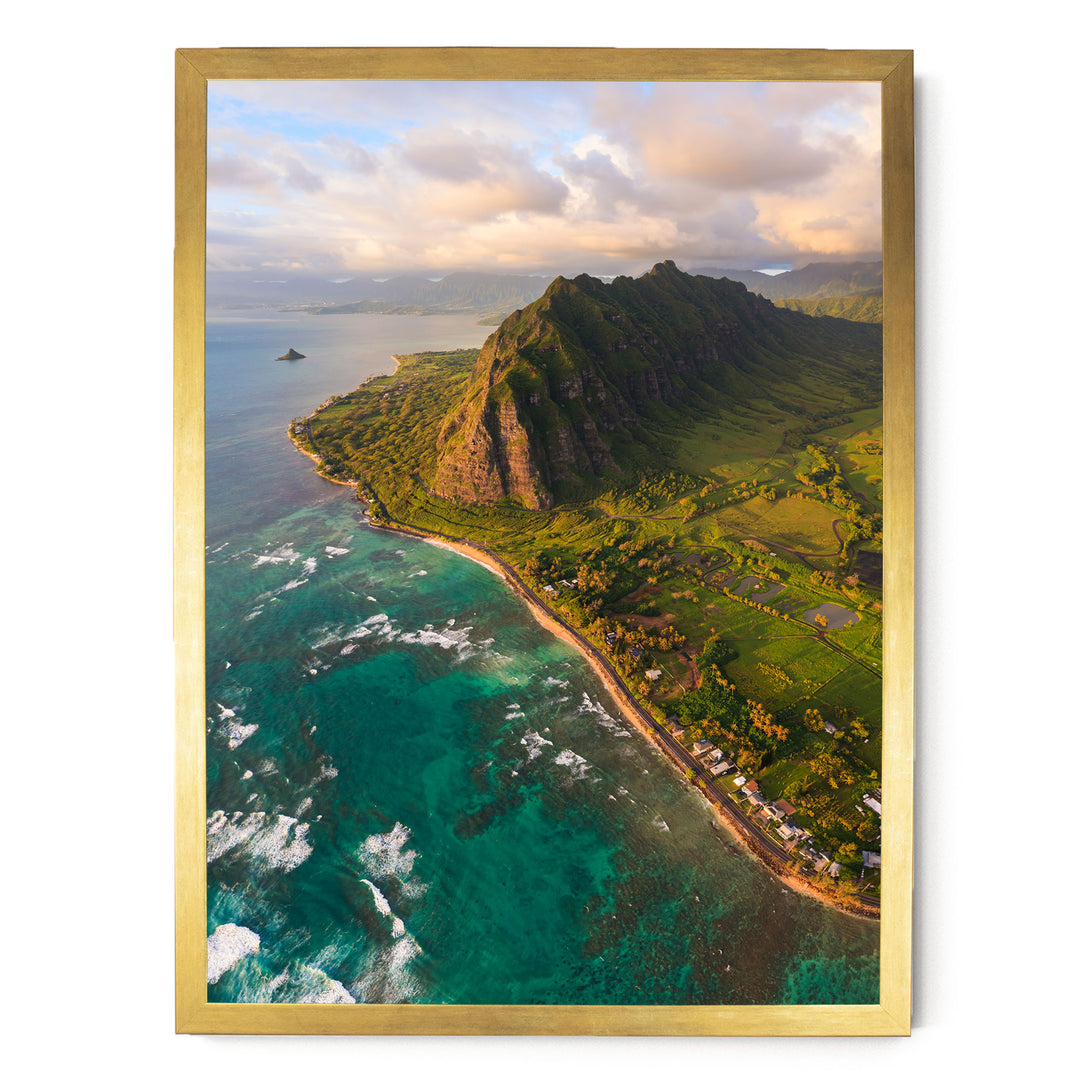 Oahu Sunrise II, Hawaii print in a gold frame without mat