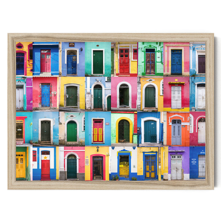 Colorful Doors of Brazil II print in a natural wood frame without mat