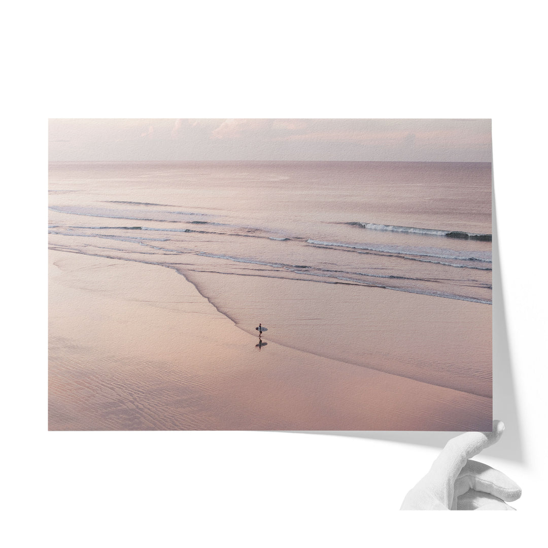 Lone Surfer on a Pink Beach I, Costa Rica unframed print on matte fine art paper