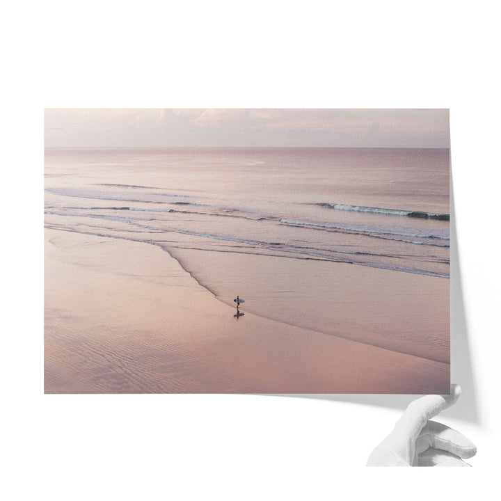 Lone Surfer on a Pink Beach I, Costa Rica unframed print on matte fine art paper