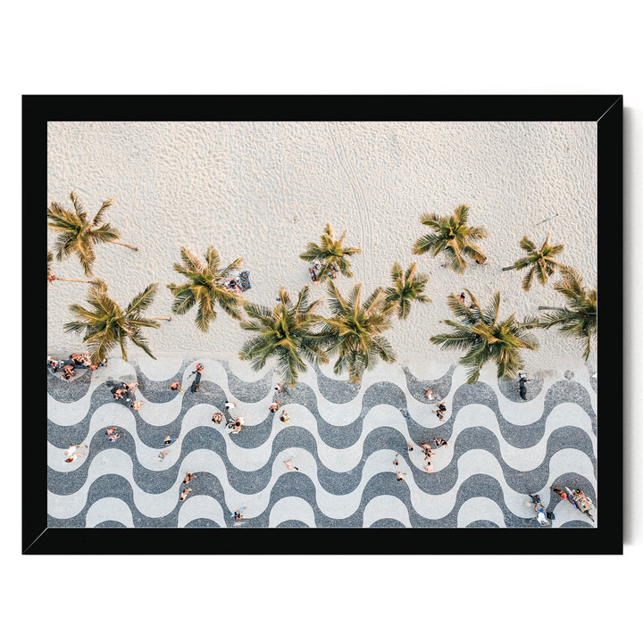 Copacabana Promenade from Above, Rio de Janeiro, Brazil print in a black frame without mat