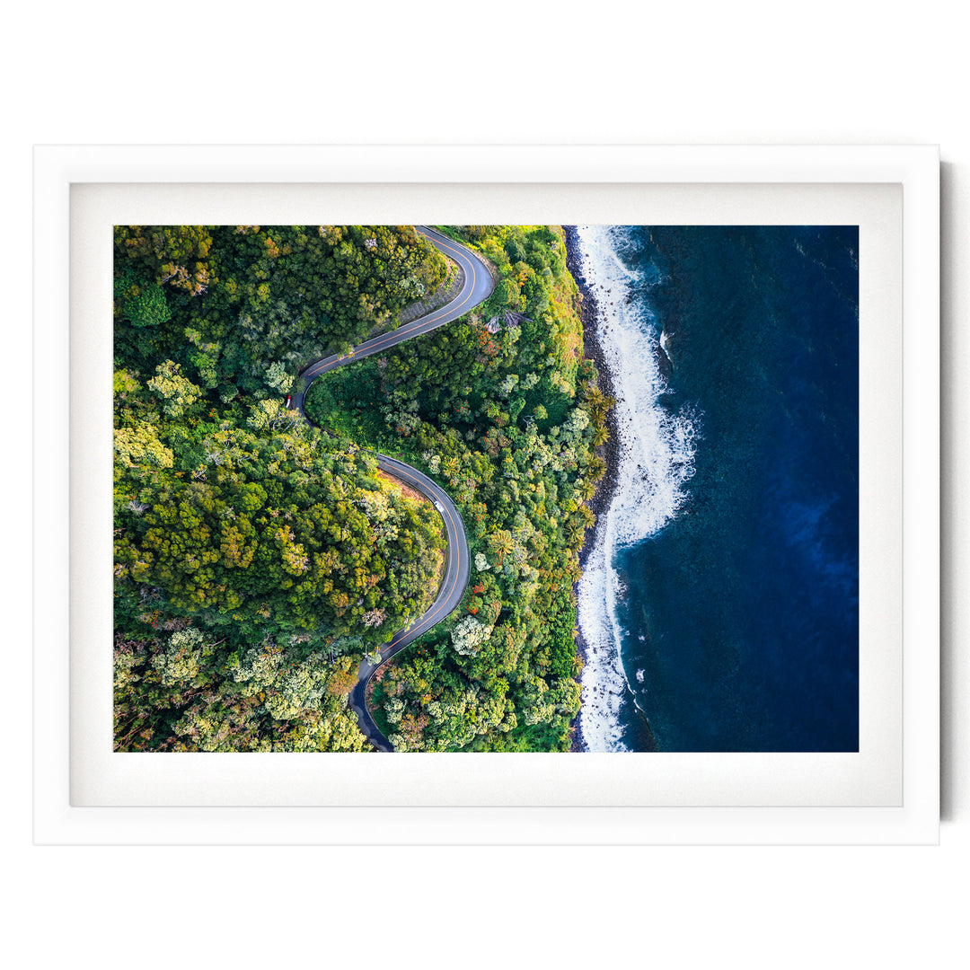 Road to Hana II, Maui, Hawaii print in a white frame with white mat