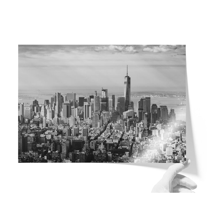 Manhattan Skyline from Above, New York City – B&amp;W unframed print on lustre photo paper