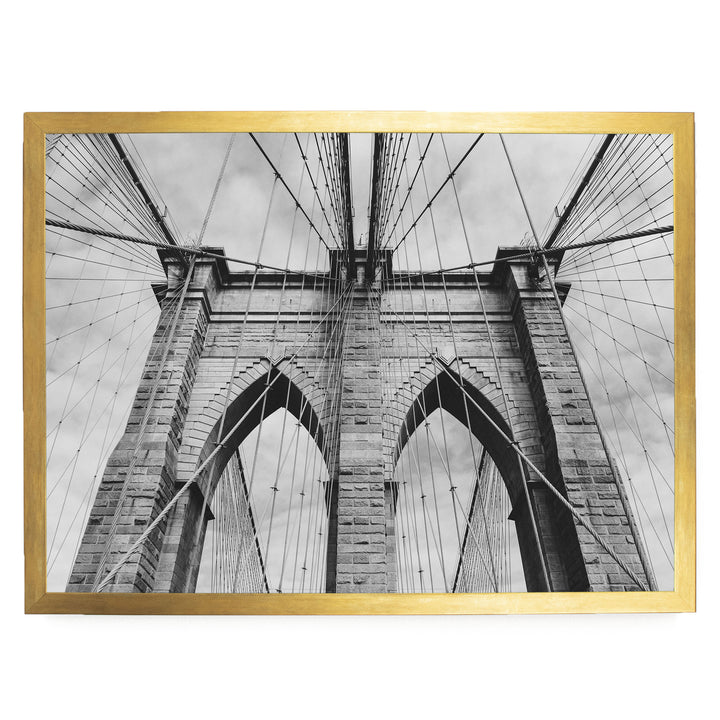 Brooklyn Bridge Tower, New York City – B&amp;W print in a gold frame without mat