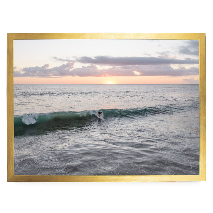 Riding the Wave at Sunset I, Costa Rica print in a gold frame without mat