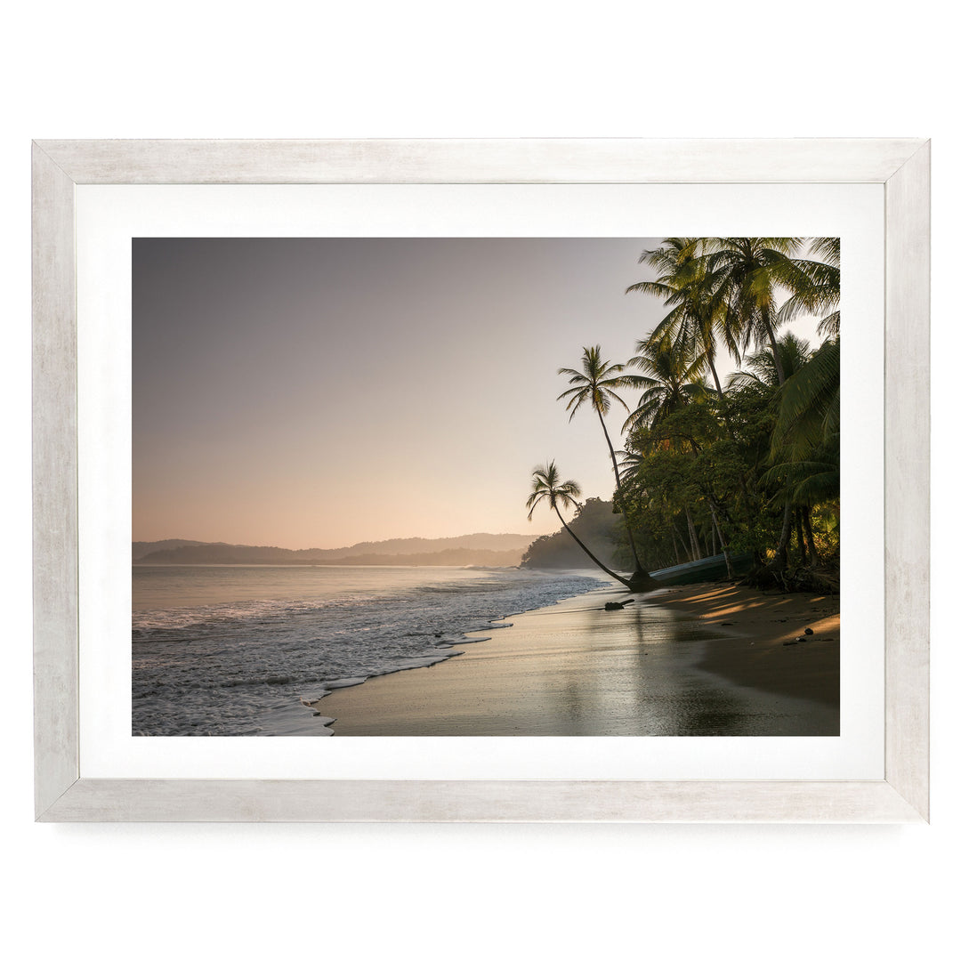 Palm Beach at Dawn, Drake Bay, Costa Rica print in a silver frame with white mat