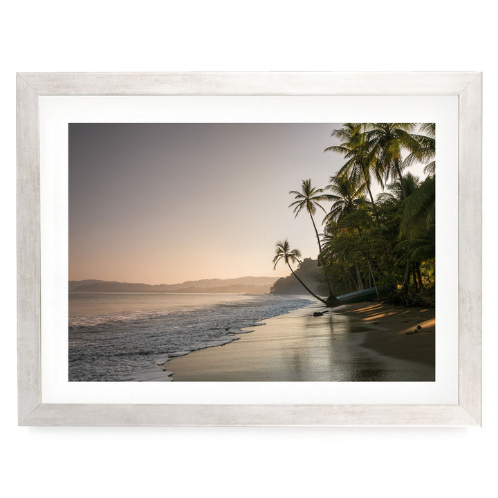 Palm Beach at Dawn, Drake Bay, Costa Rica print in a silver frame with white mat