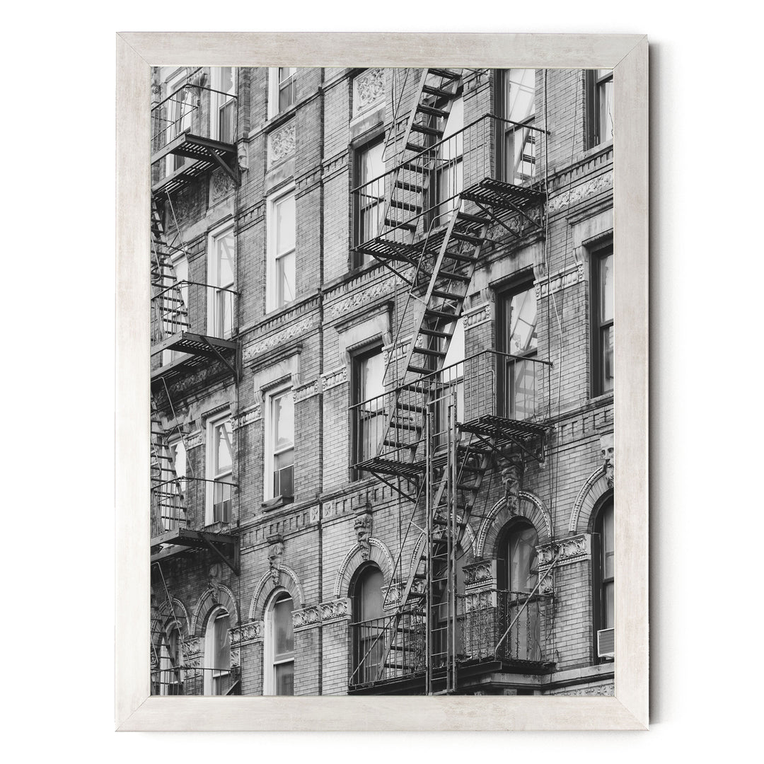 Fire Escapes, New York City – B&amp;W print in a silver frame without mat