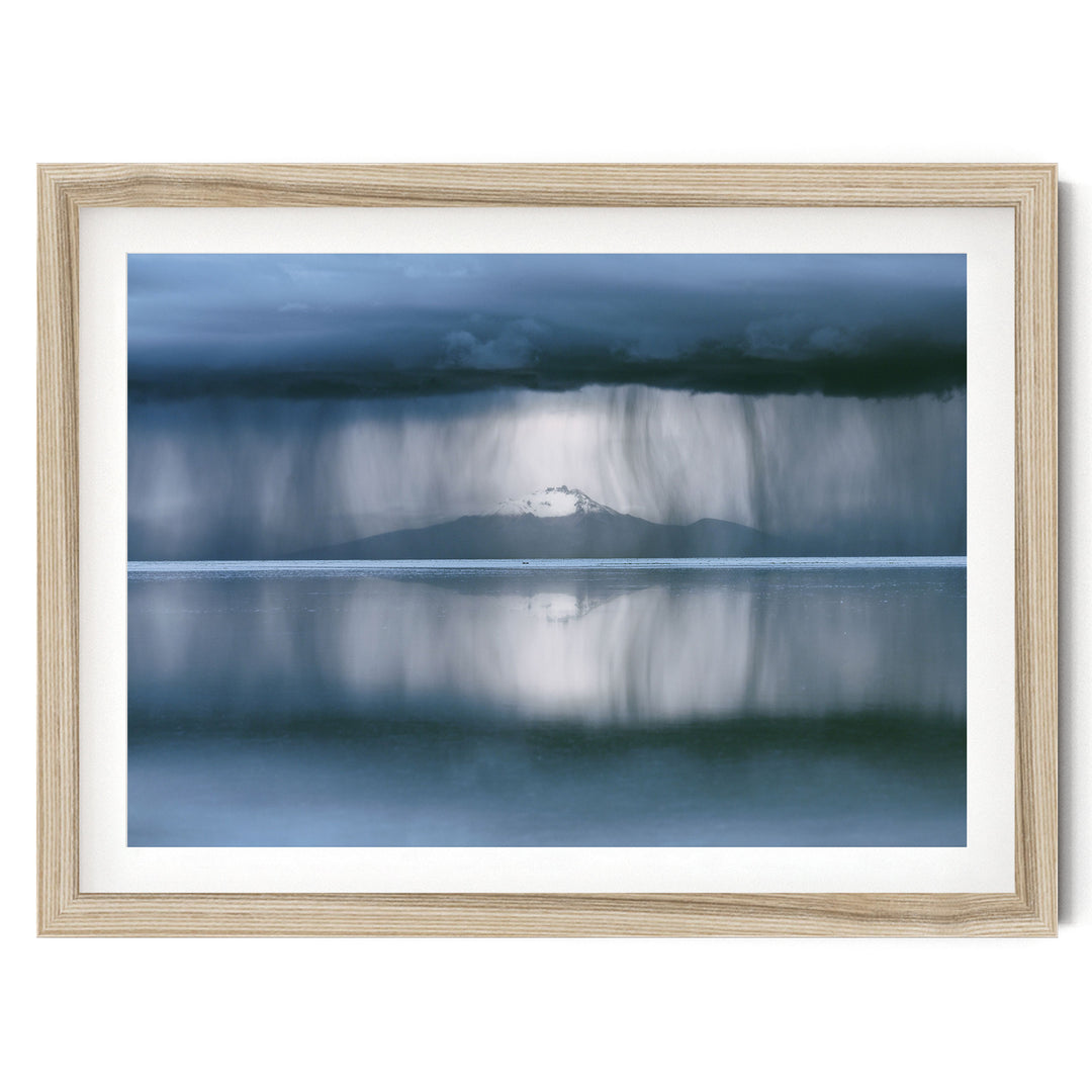 Storm over Salar de Uyuni II, Bolivia fine art print in a natural wood frame with white mat