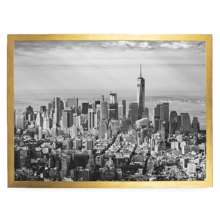 Manhattan Skyline from Above, New York City – B&amp;W print in a gold frame without mat