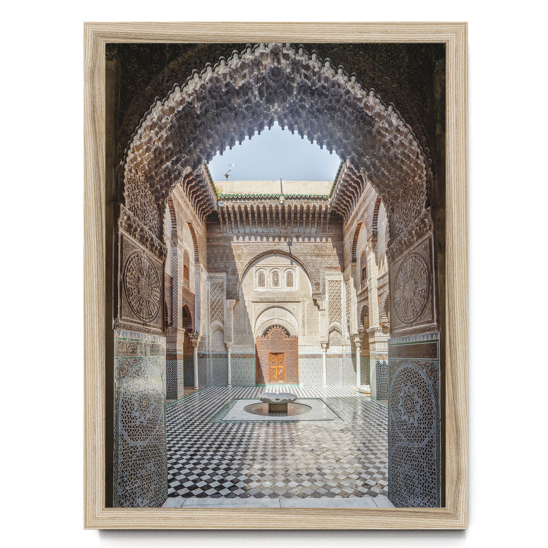 Ornate Madrasa Archway, Fes, Morocco print in a natural wood frame without mat