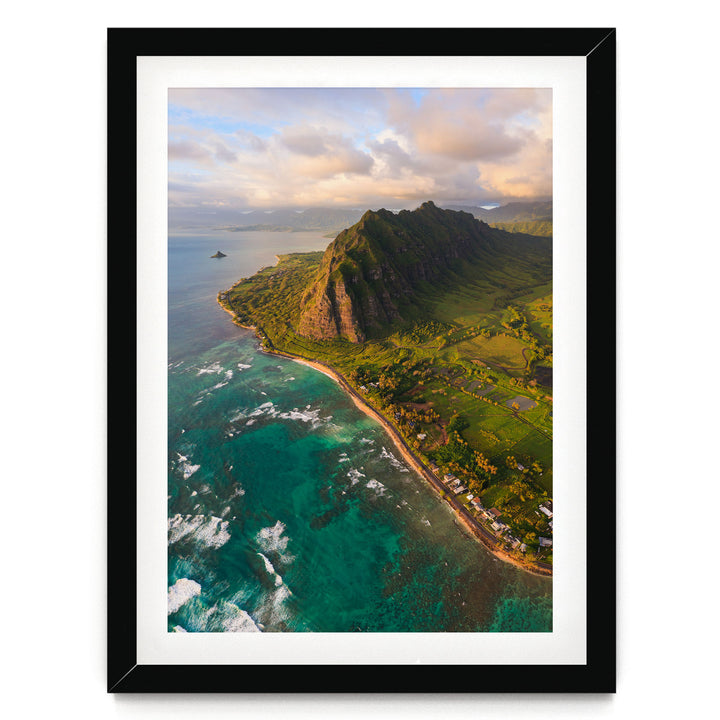 Oahu Sunrise II, Hawaii print in a black frame with white mat