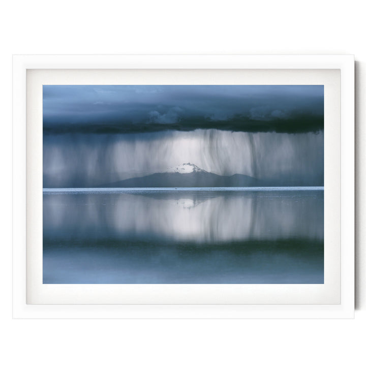 Storm over Salar de Uyuni II, Bolivia print in a white frame with white mat