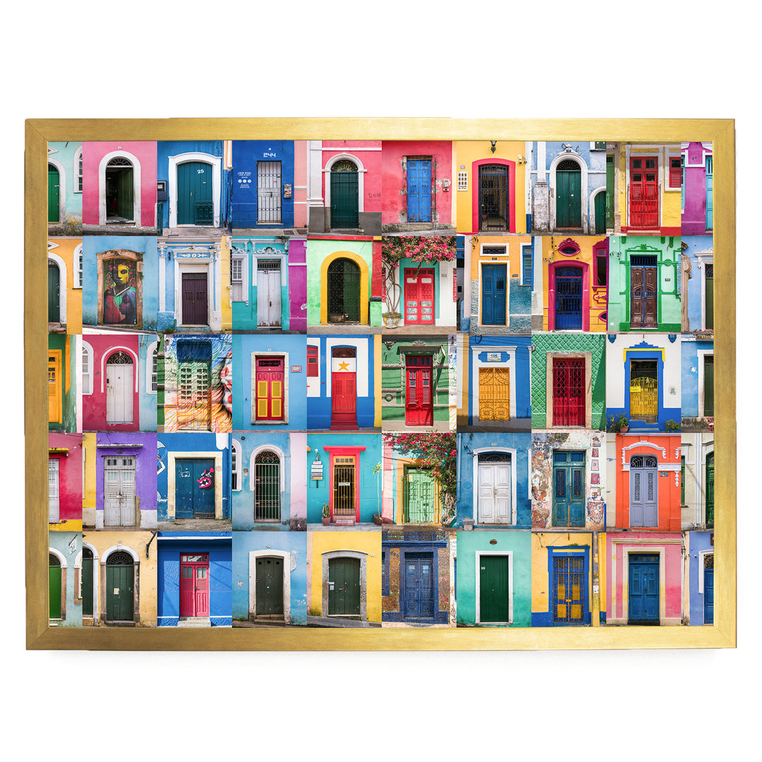 Colorful Doors of Brazil IV print in a gold frame without mat