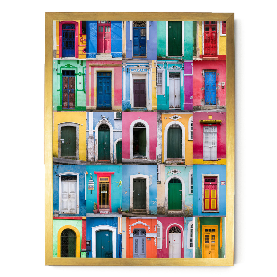 Colorful Doors of Brazil I print in a gold frame without mat