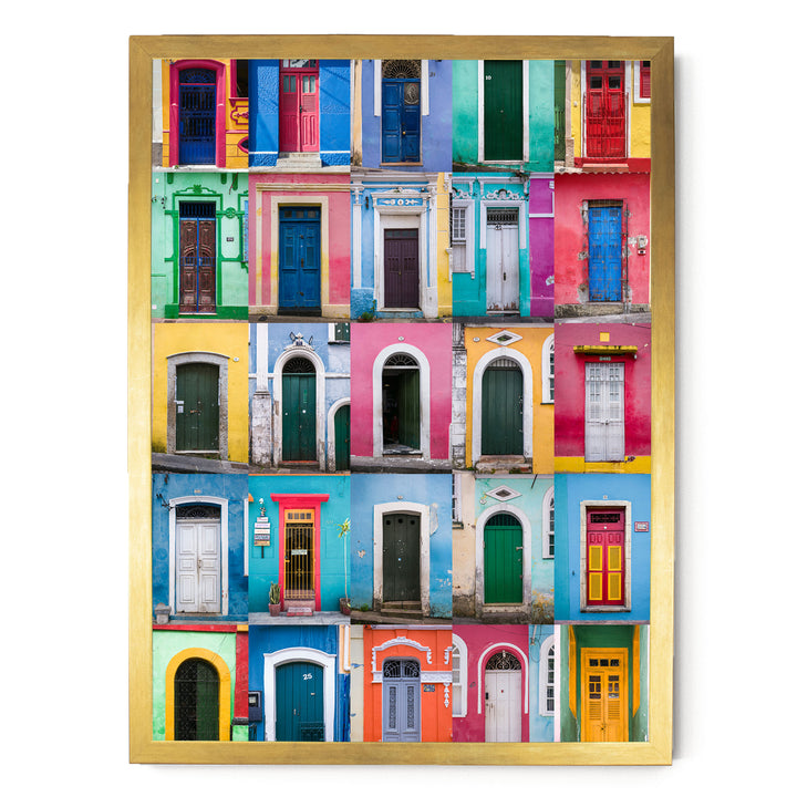 Colorful Doors of Brazil I print in a gold frame without mat