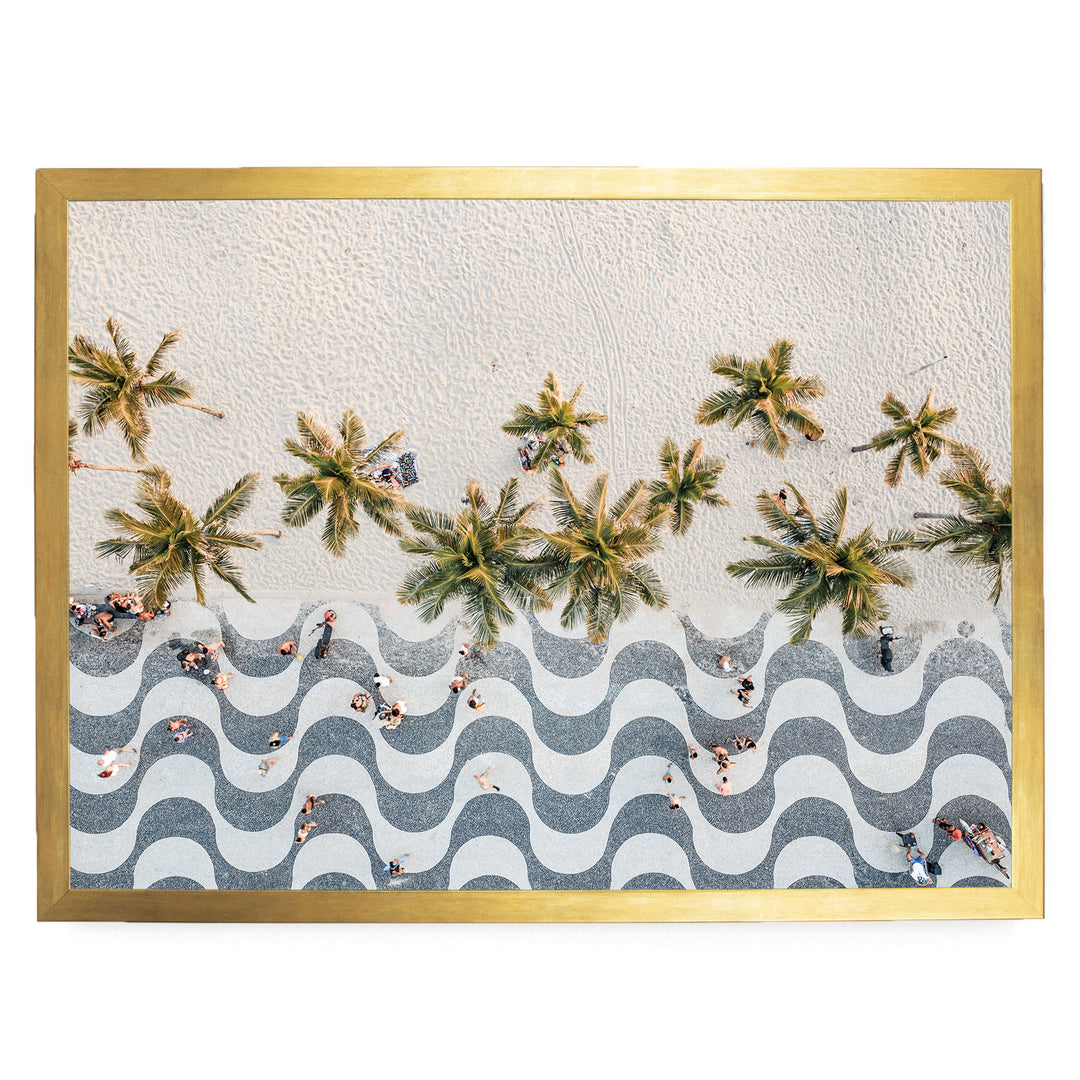 Copacabana Promenade from Above, Rio de Janeiro, Brazil print in a gold frame without mat
