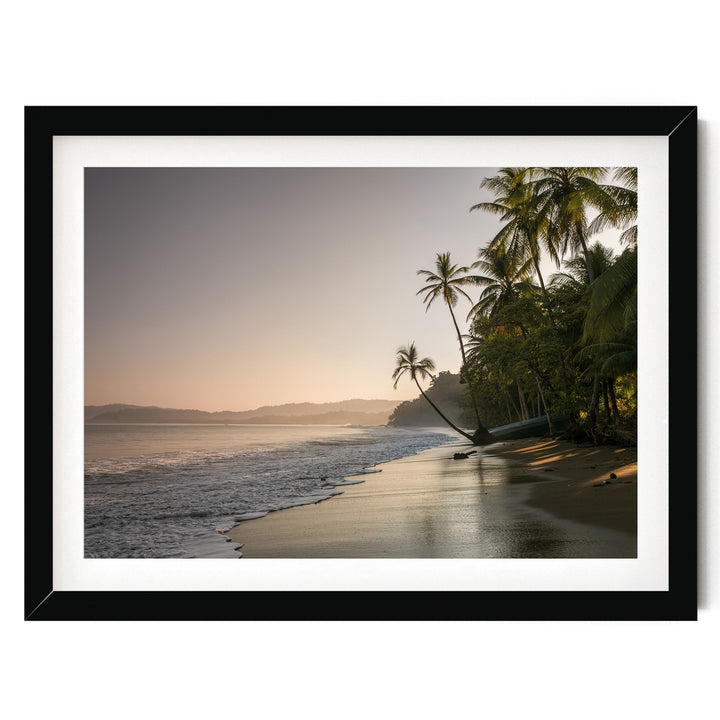 Palm Beach at Dawn, Drake Bay, Costa Rica print in a black frame with white mat