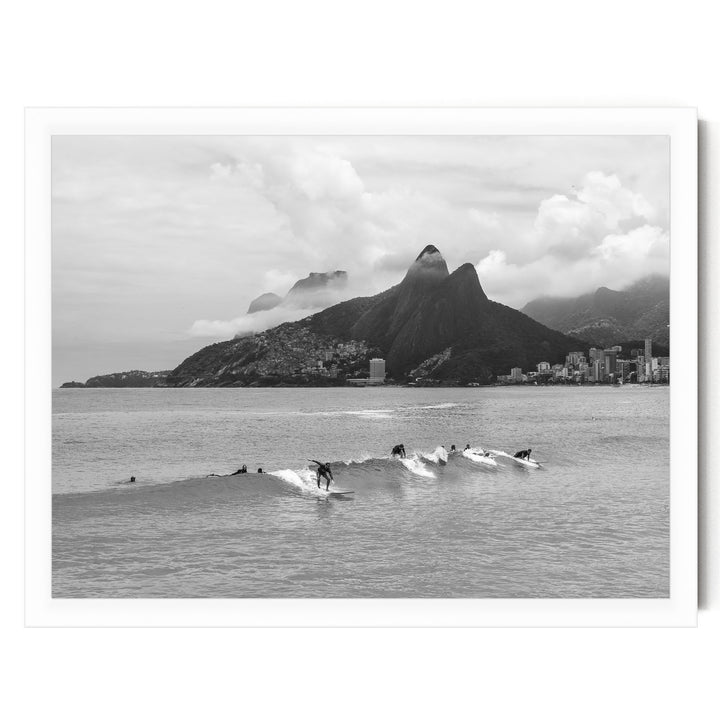 Surfers at Ipanema, Rio de Janeiro, Brazil – B&amp;W print in a white frame without mat