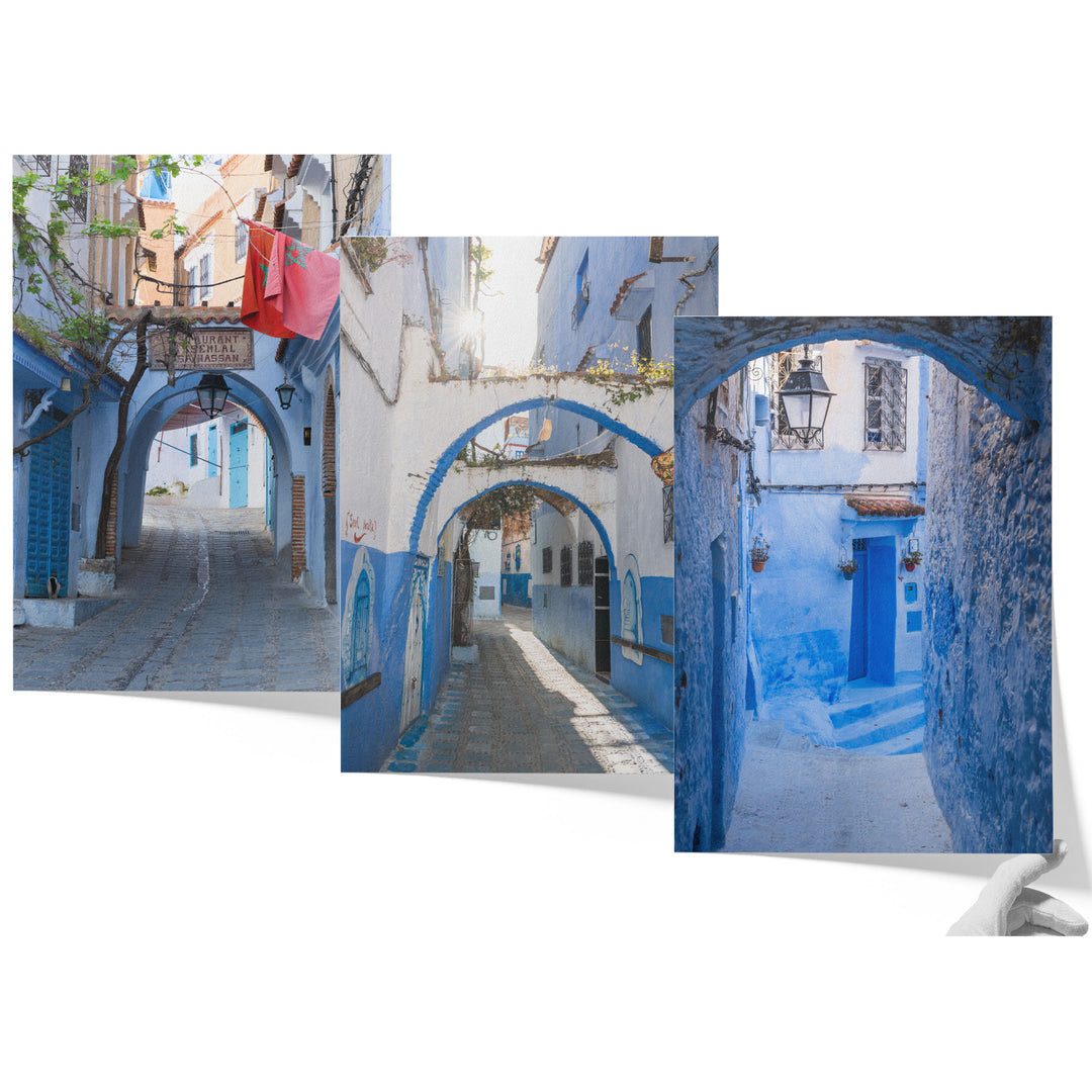 Blue City of Chefchaouen, Morocco print set of 3 unframed prints on matte fine art paper