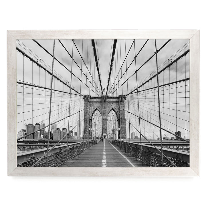 Brooklyn Bridge Walkway, New York City – B&amp;W print in a silver frame without mat