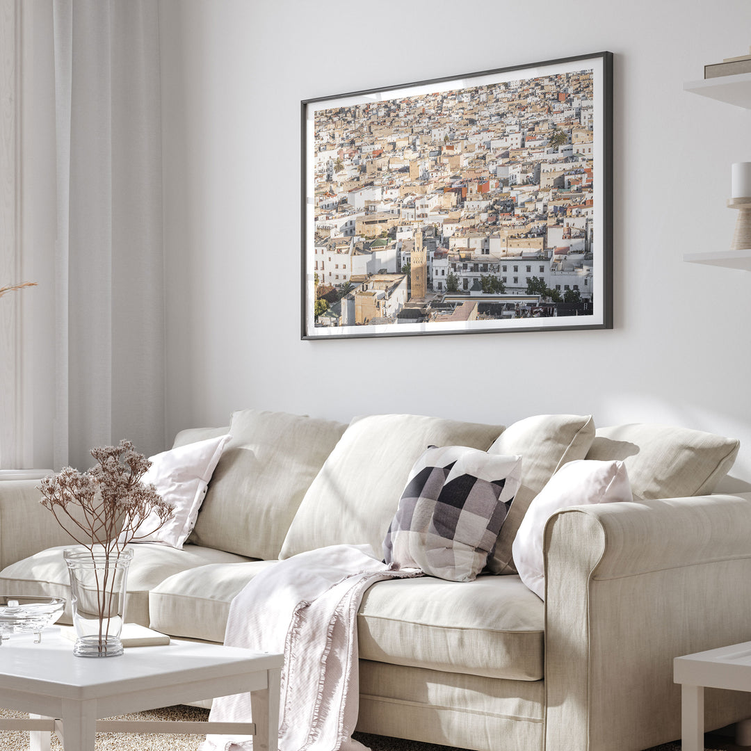 Medina of Rabat from Above, Morocco framed print in a living room setting