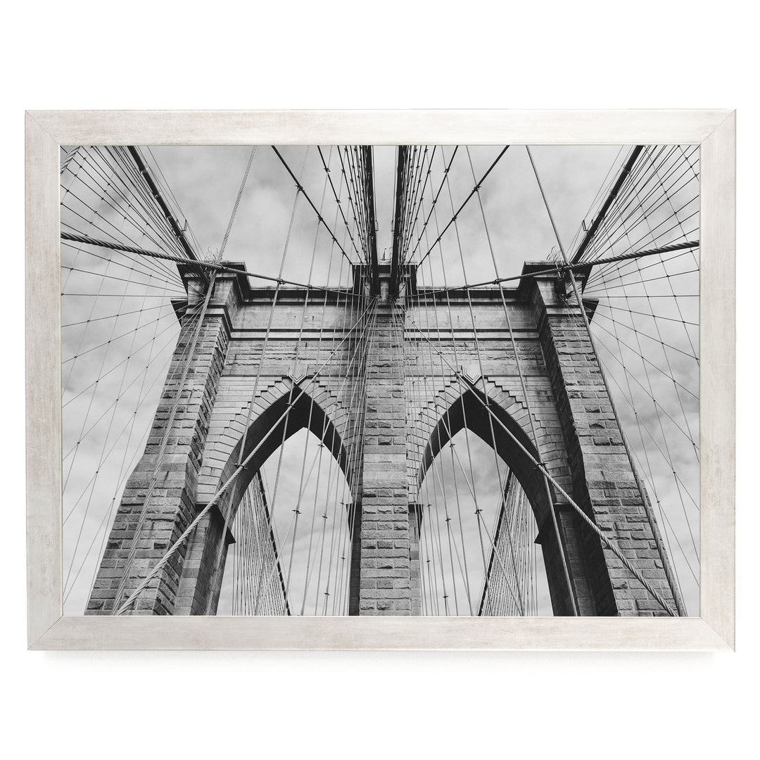 Brooklyn Bridge Tower, New York City – B&amp;W print in a silver frame without mat