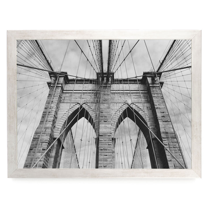 Brooklyn Bridge Tower, New York City – B&amp;W print in a silver frame without mat